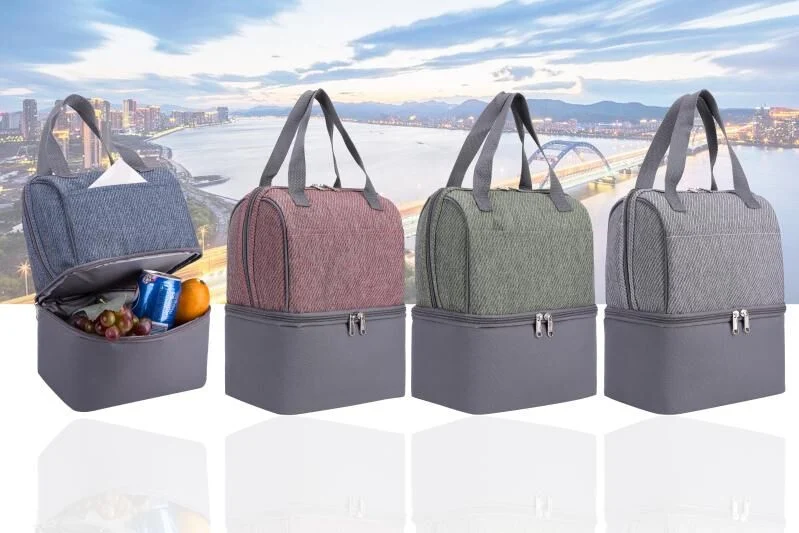 Two Compartment Cooler Lunch Ice Bag Cool Picnic Camping Tote Bag Insulated Lunch Bag