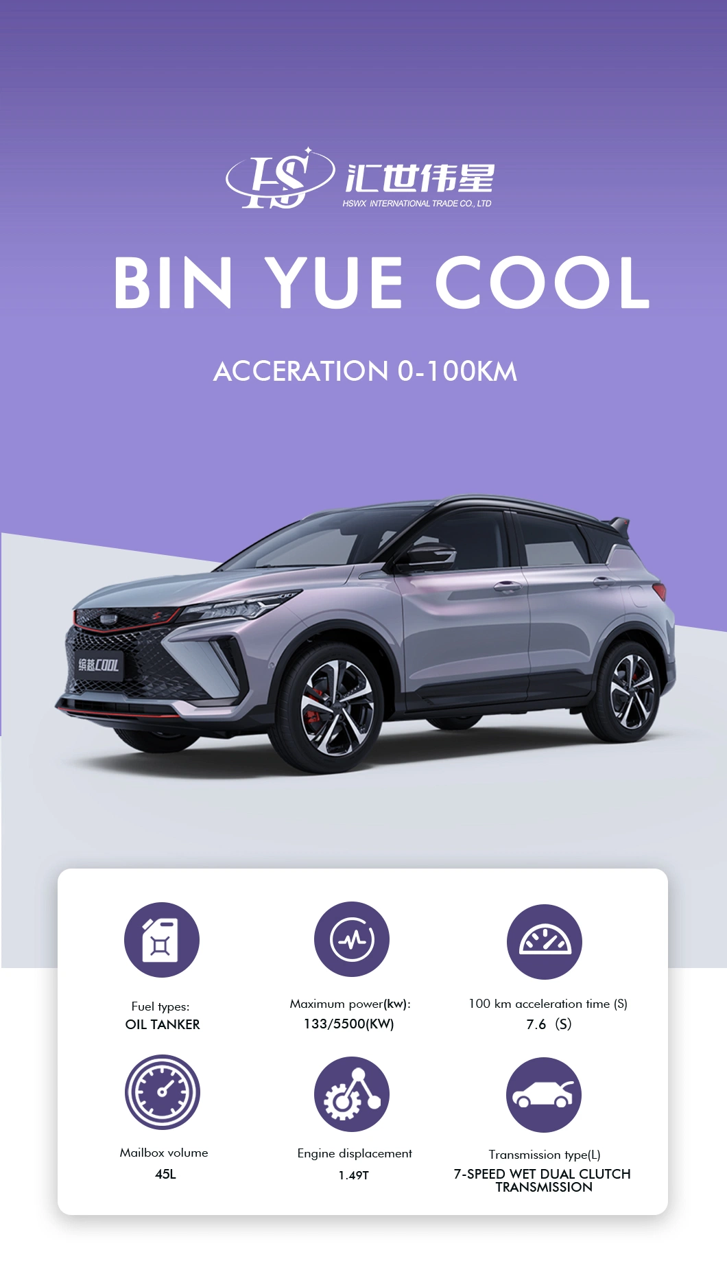 Geely Coolray Bin Yue Cool Gasoline Vehicle Small SUV 2023 New Cars New Energy Vehicles Pure Electric SUV Family Luxury Models Geely Car